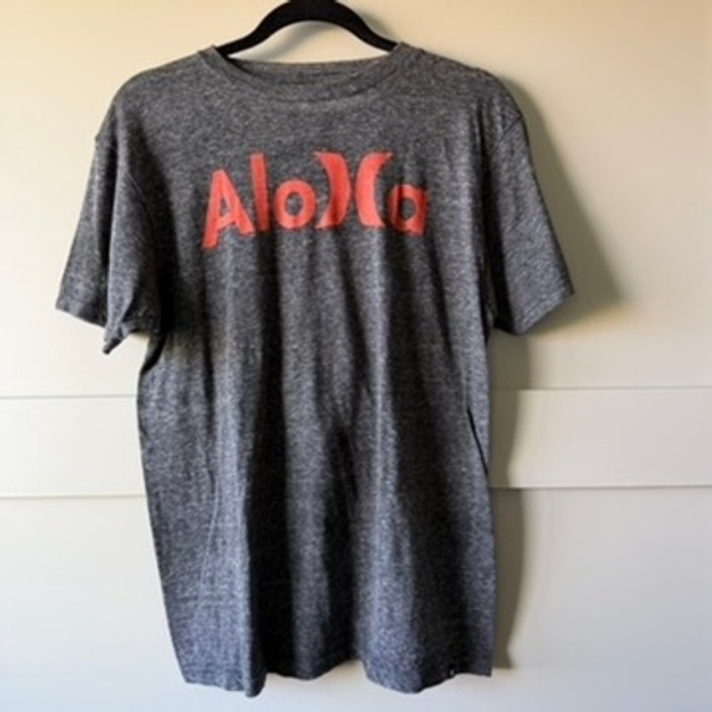 Hurley Aloha Graphic T-Shirt Mens Small Grey Orange Hawaii Surf Tee